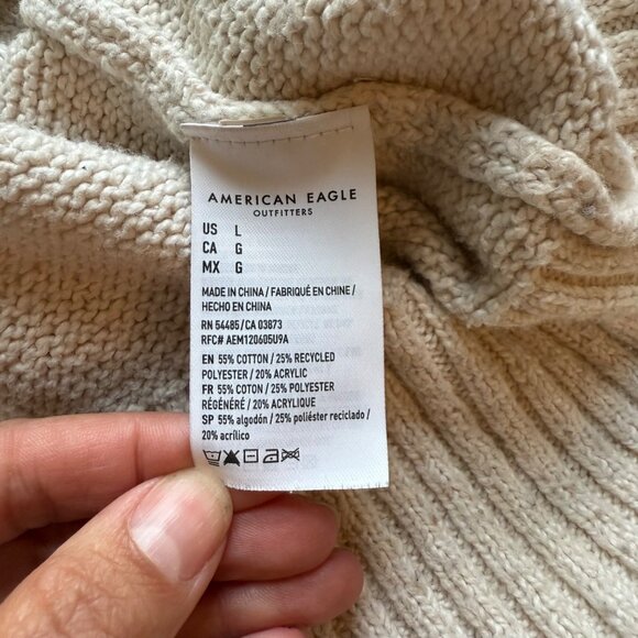 American Eagle Beige Mock Neck Sweater Large 55% Cotton 25% Polyester Ribbed Cuf - Picture 6 of 8